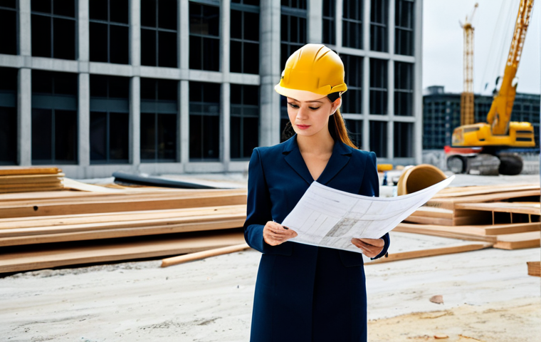 ** "A professional female architect in a modest and stylish dress, reviewing blueprints on a construction site, hard hat nearby, fully clothed, appropriate attire, safe for work, perfect anatomy, correct proportions, natural pose, professional photography, high quality, modern architectural design in background." **