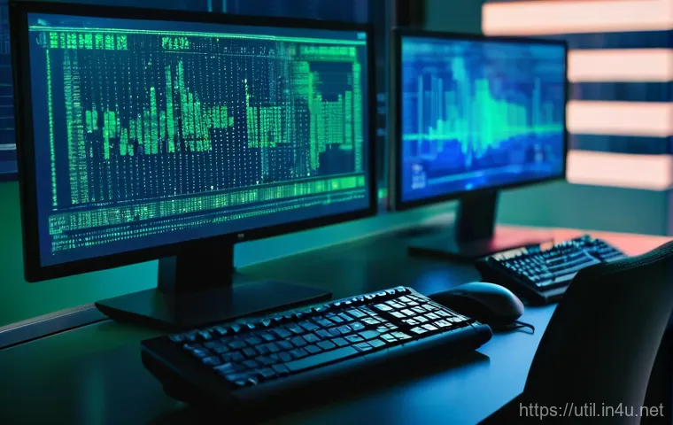 암호화 파일 보안 프로그램 비교 - **AI-Driven Ransomware's Digital Grip** A high-tech office desk at dusk, illuminated by the glow...