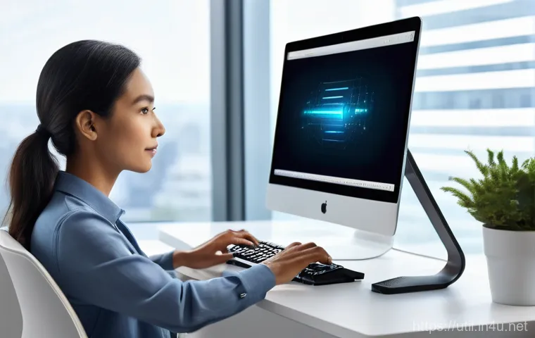 키보드 매핑 유틸리티 추천 - **Prompt:** A young, focused professional (gender-neutral, wearing casual smart attire) sits comfort...