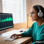 텍스트 음성 변환 프로그램 추천 - A diverse, young female content creator in her late 20s, wearing casual yet stylish attire, is seate...